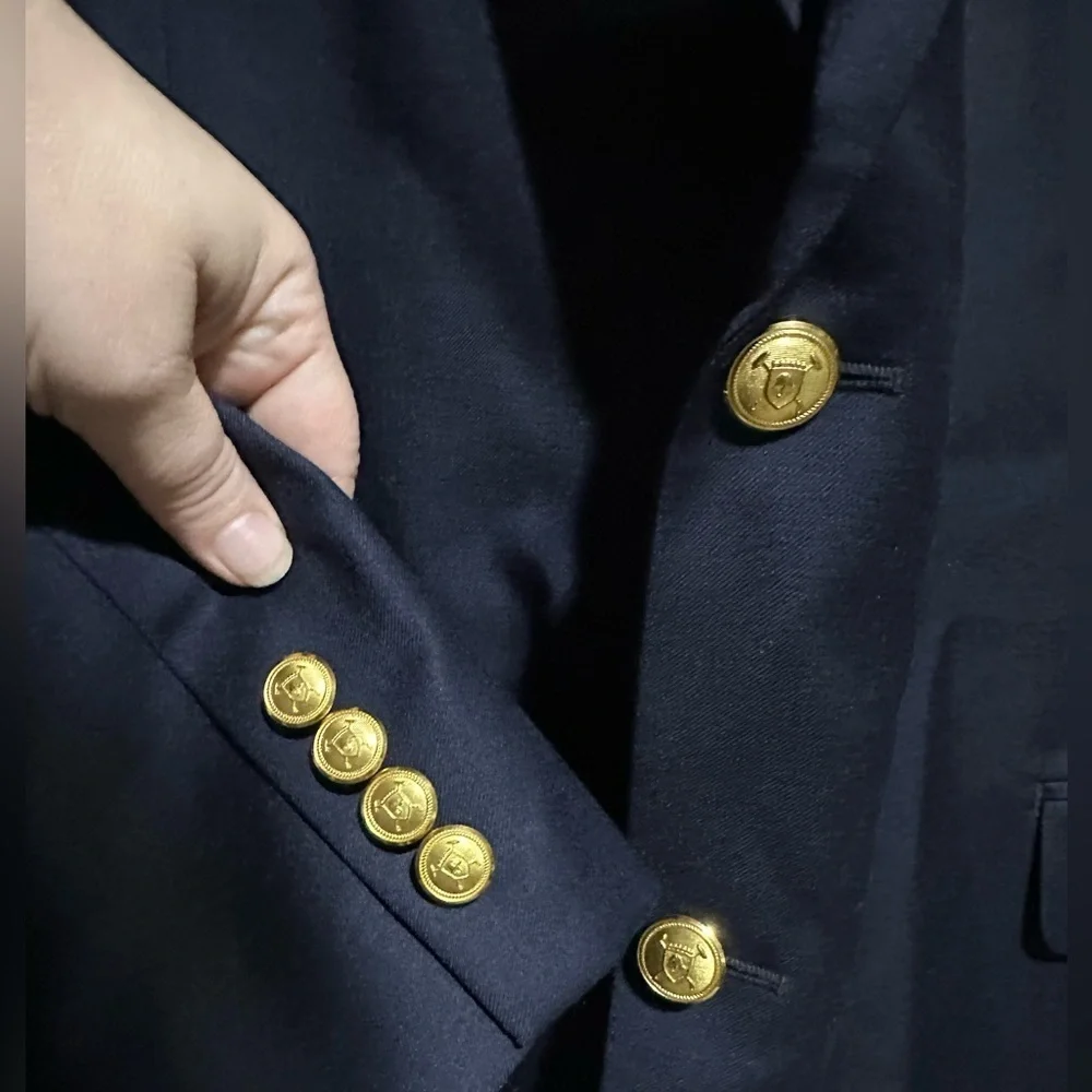 Lauren Ralph Lauren Blazer Jacket Mens 52 R Navy Blue Wool Gold Buttons Preppy